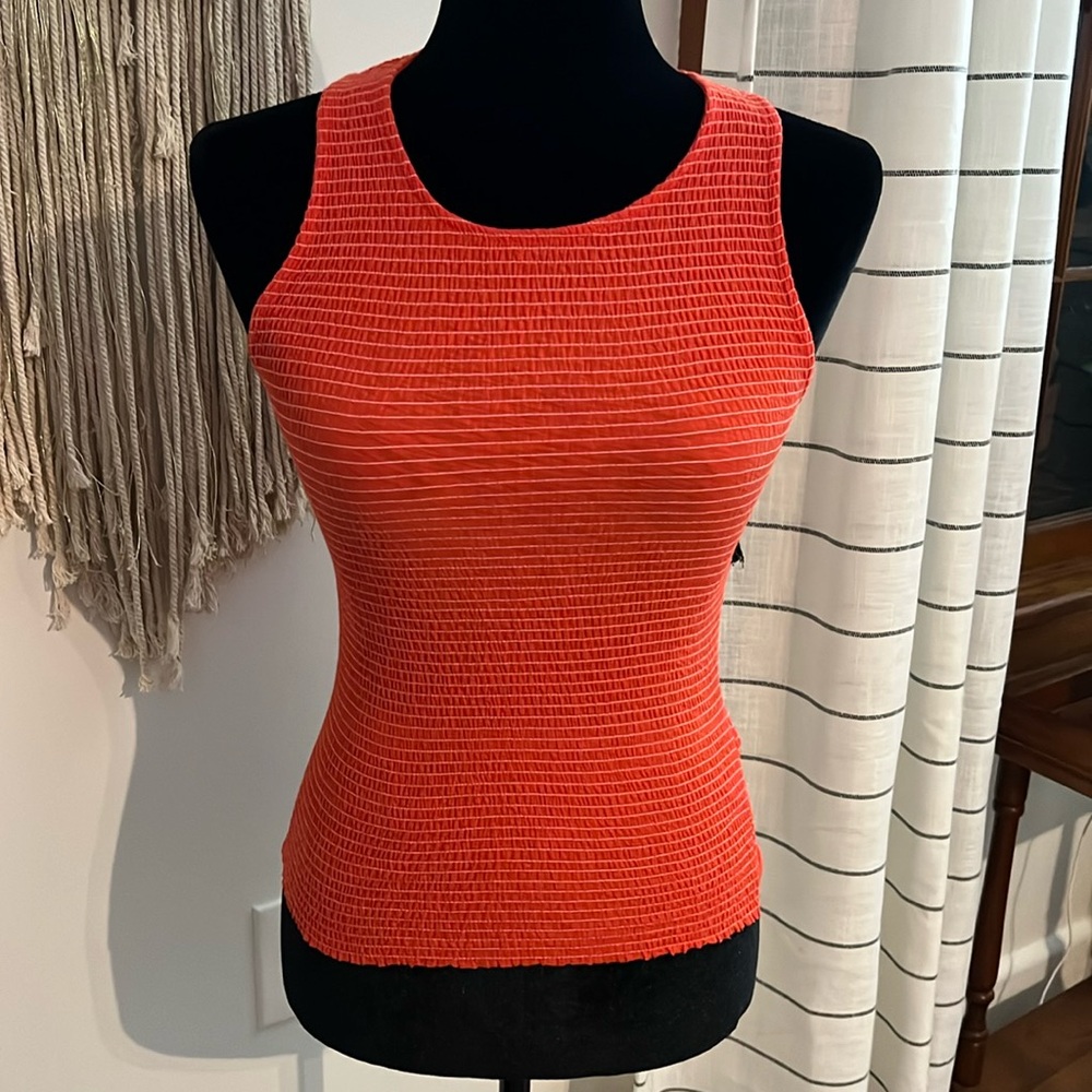 NATION LTD Anthropologie Christine Smocked Tank Top Red Stretch Sleeveless - Picture 5 of 8